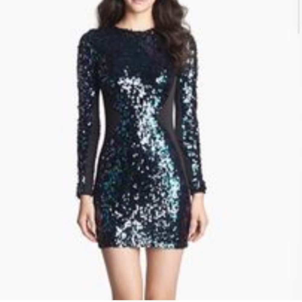 Dress the population long sleeved sequin mini dress size L